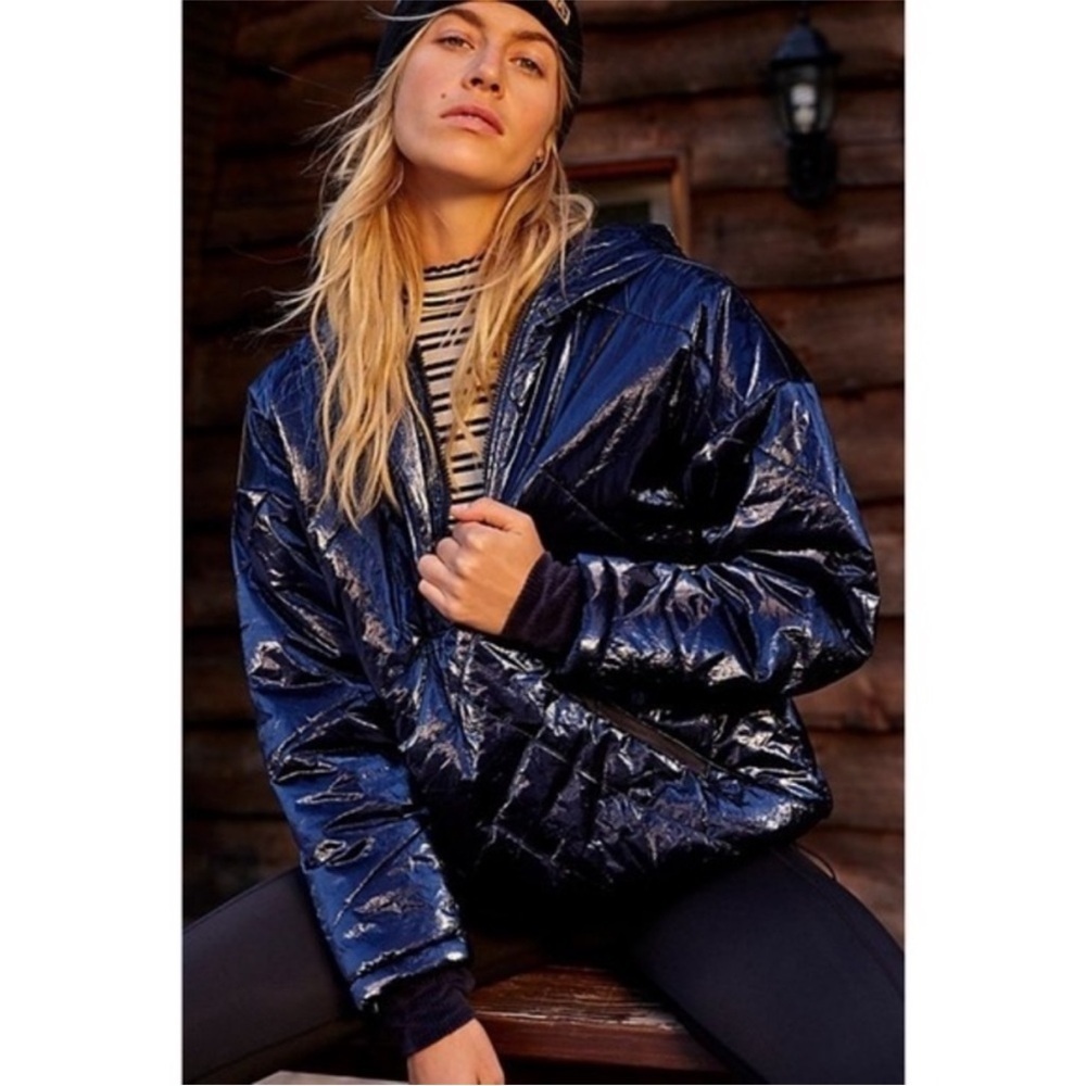 Free People Movement Polar Ice Puffer Jacket - Metallic Blue - Extra Small XS